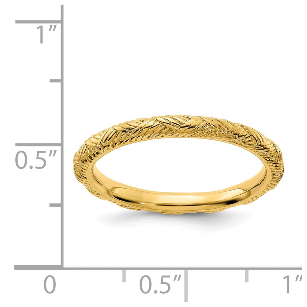 Alternate view of the 2.25mm Sterling Silver 14k Yellow Gold Plated Basket Weave Stack Band by The Black Bow Jewelry Co.