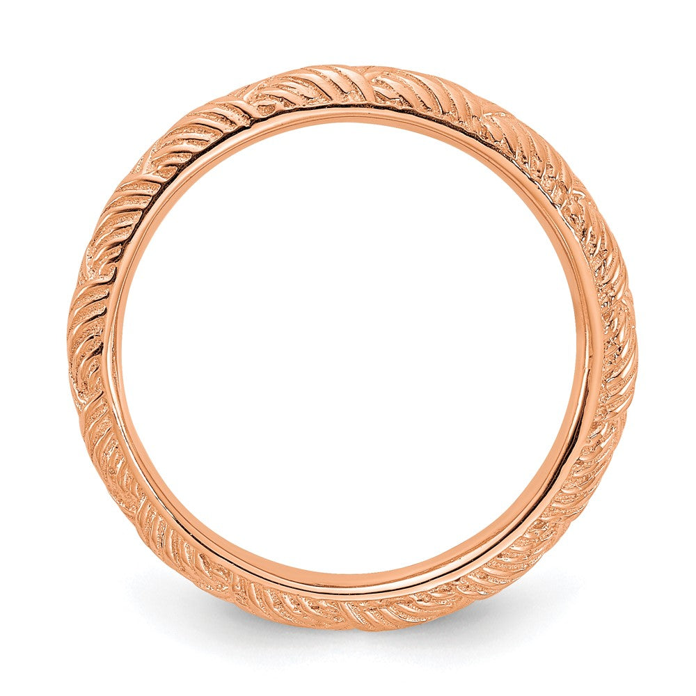 Alternate view of the 2.25mm Sterling Silver 14k Rose Gold Plated Basket Weave Stack Band by The Black Bow Jewelry Co.