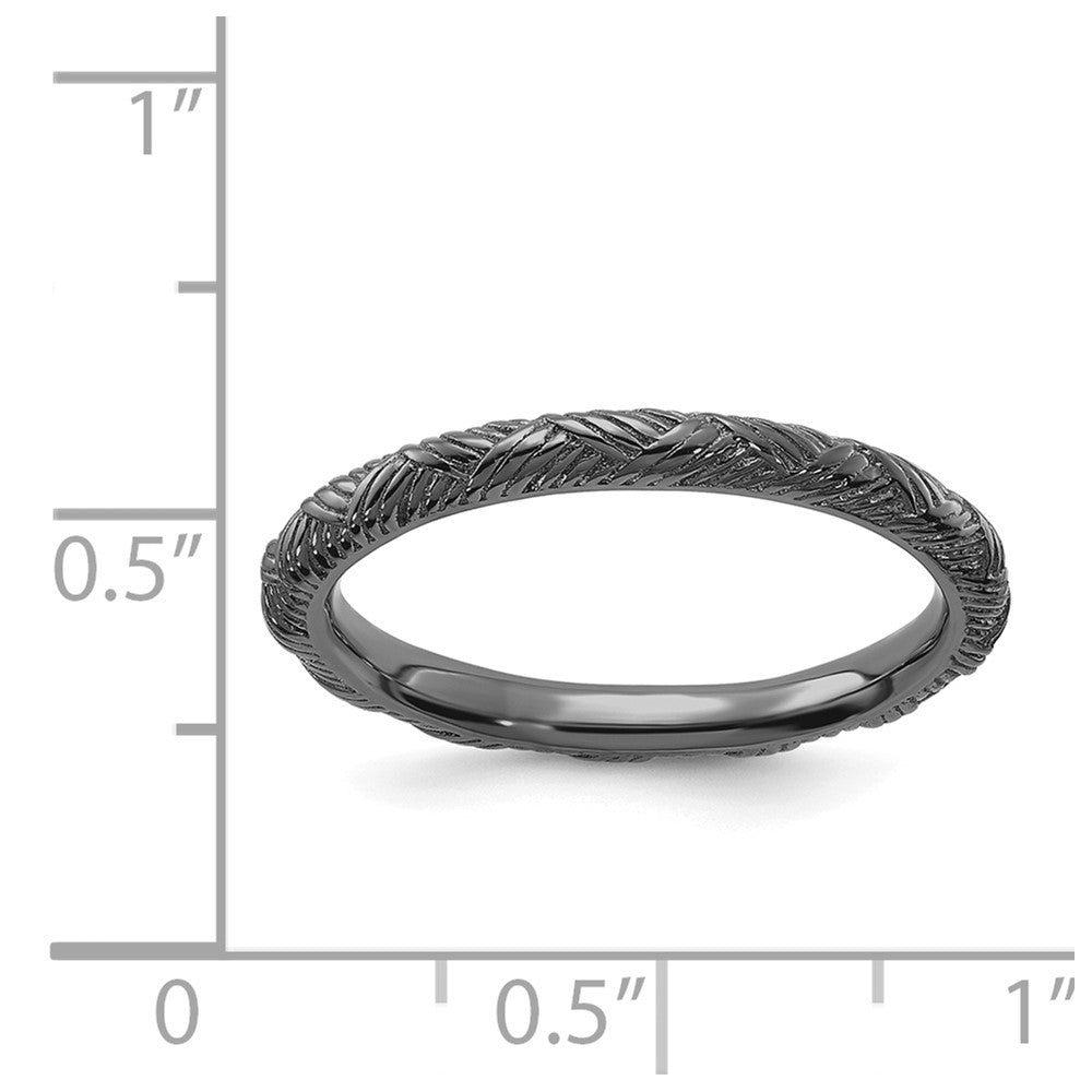 Alternate view of the 2.25mm Sterling Silver Black Plated Basket Weave Stack Band, Size 5 by The Black Bow Jewelry Co.