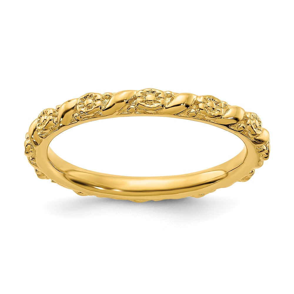 2mm Sterling Silver 14k Yellow Gold Plated Stackable Flower Band, Item R11447 by The Black Bow Jewelry Co.
