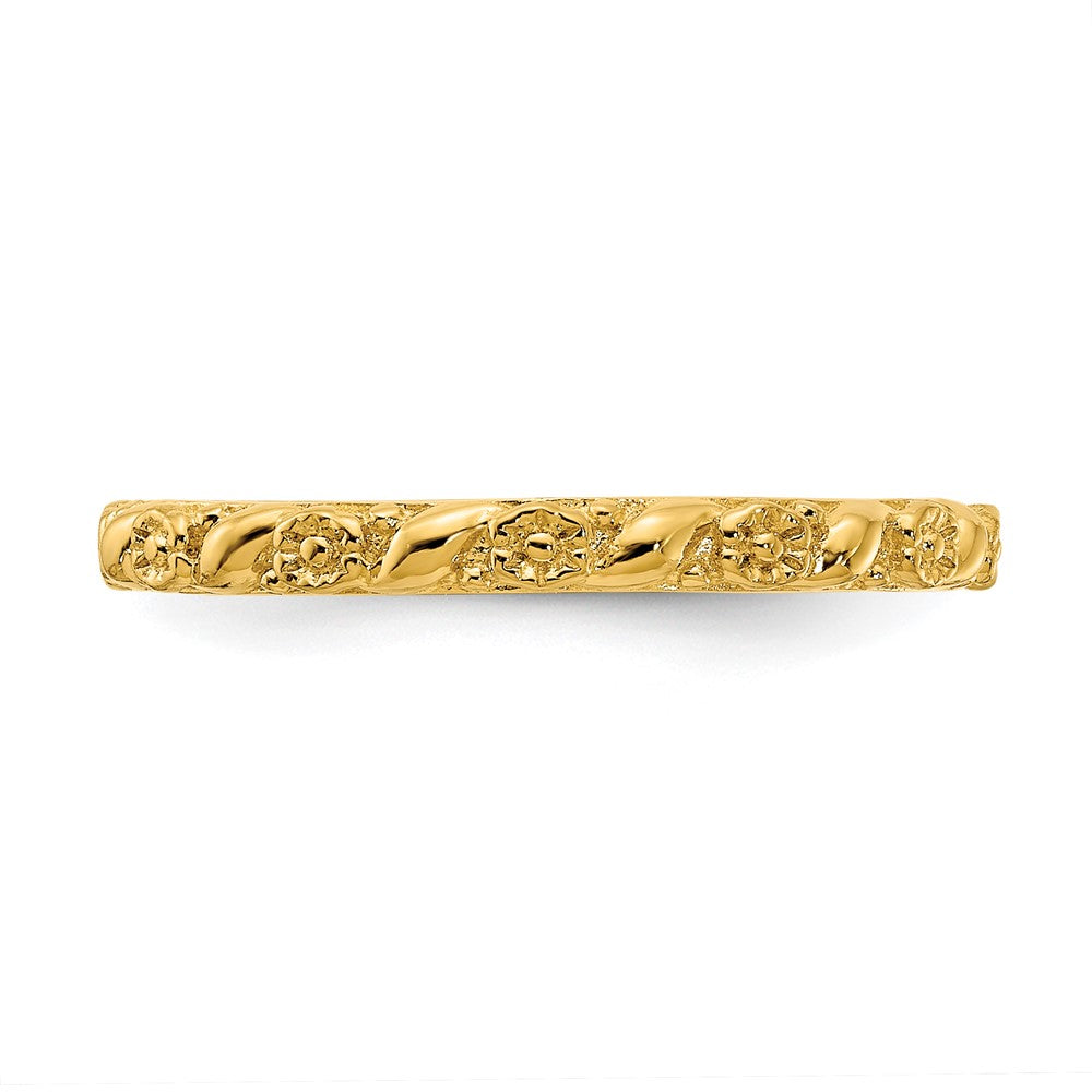 Alternate view of the 2mm Sterling Silver 14k Yellow Gold Plated Stackable Flower Band by The Black Bow Jewelry Co.