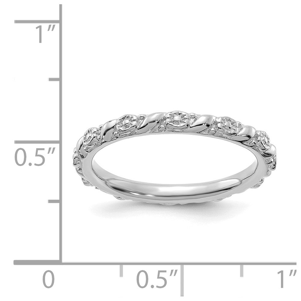 Alternate view of the 2mm Sterling Silver Rhodium Plated Stackable Flower Band by The Black Bow Jewelry Co.