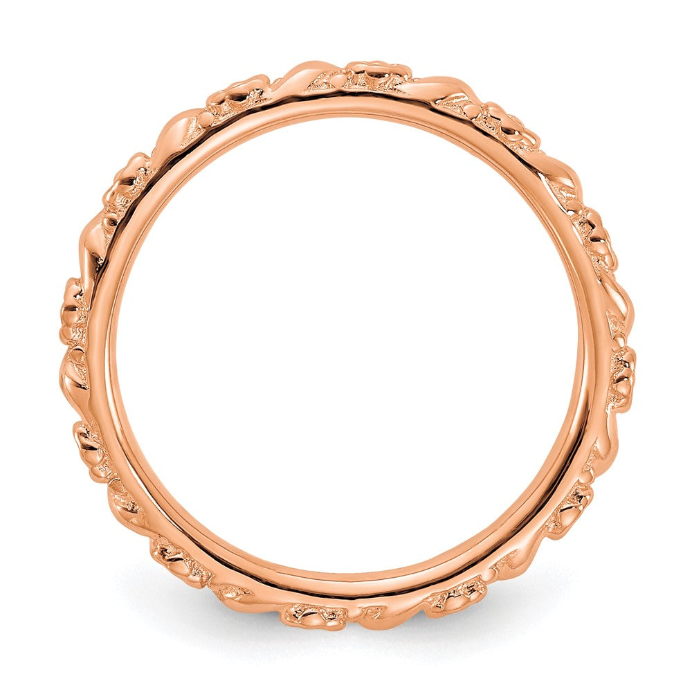 Alternate view of the 2mm Sterling Silver 14k Rose Gold Plated Stackable Flower Band by The Black Bow Jewelry Co.