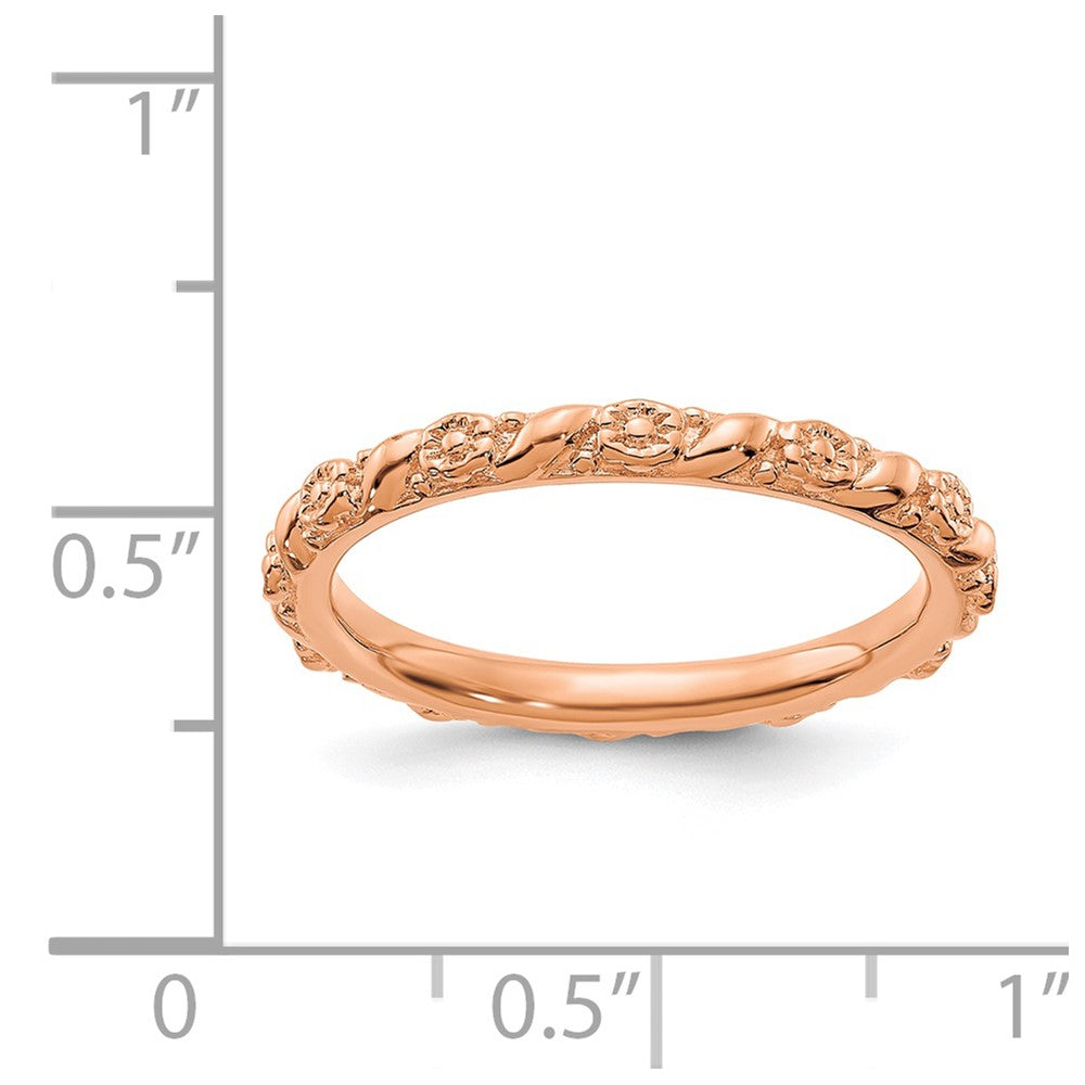 Alternate view of the 2mm Sterling Silver 14k Rose Gold Plated Stackable Flower Band by The Black Bow Jewelry Co.