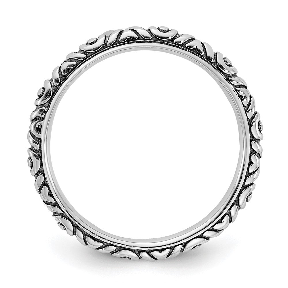 Alternate view of the 2.25mm Sterling Silver Stackable Antiqued XOXO Band by The Black Bow Jewelry Co.
