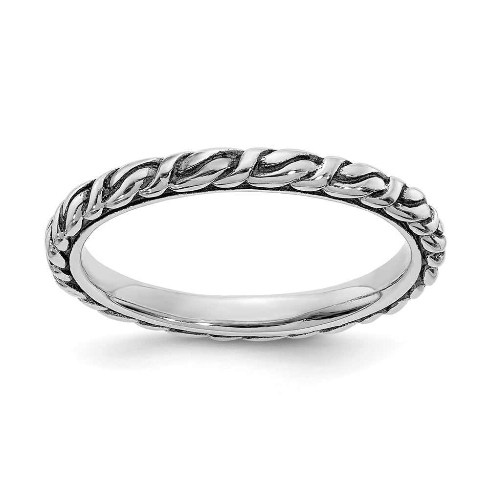 2.5mm Sterling Silver Stackable Antiqued Patterned Band, Item R11452 by The Black Bow Jewelry Co.