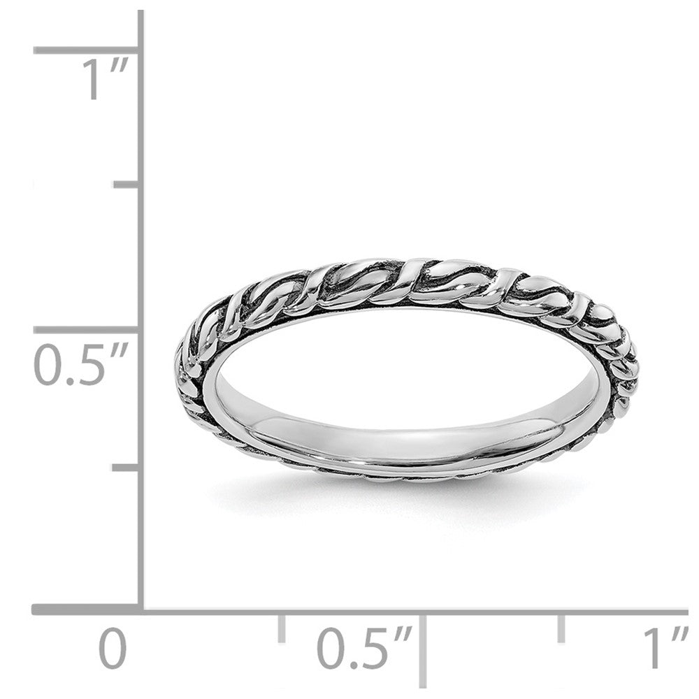 Alternate view of the 2.5mm Sterling Silver Stackable Antiqued Patterned Band by The Black Bow Jewelry Co.