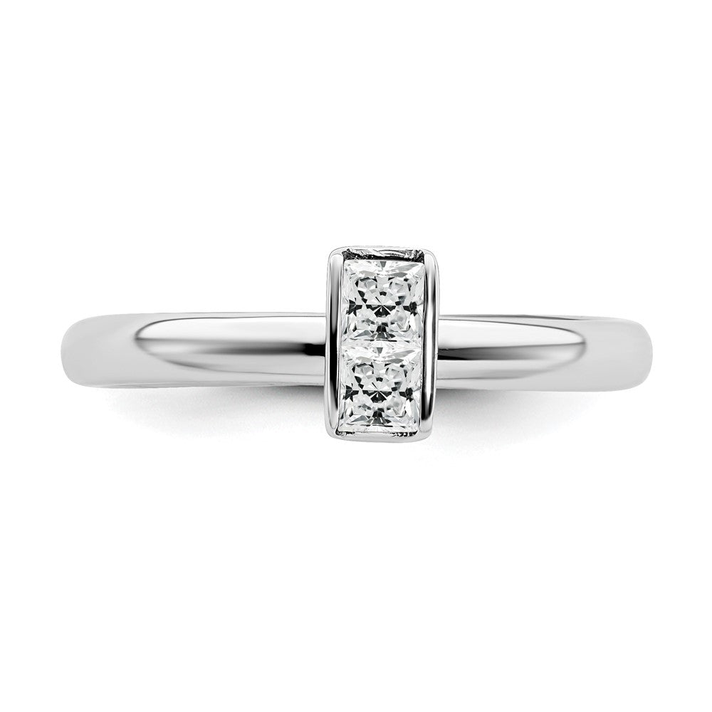 Alternate view of the Sterling Silver White Topaz 2 Stone Bar Stackable Ring, Size 5 by The Black Bow Jewelry Co.