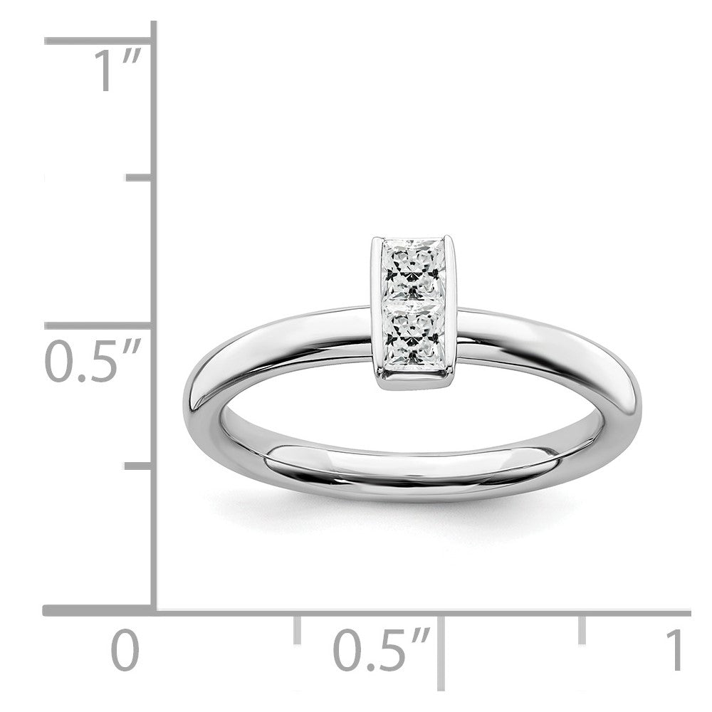 Alternate view of the Sterling Silver White Topaz 2 Stone Bar Stackable Ring, Size 5 by The Black Bow Jewelry Co.