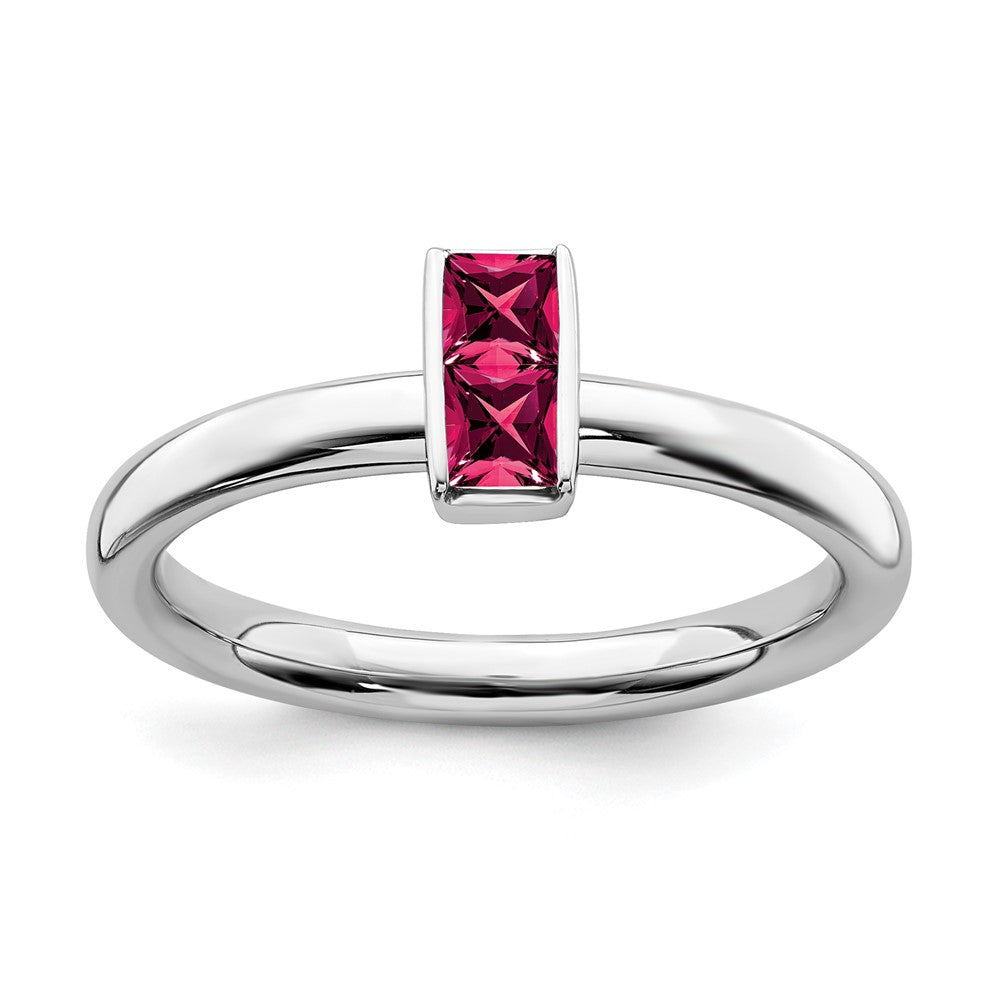 Sterling Silver Lab Created Ruby 2 Stone Bar Stackable Ring, Item R11460 by The Black Bow Jewelry Co.