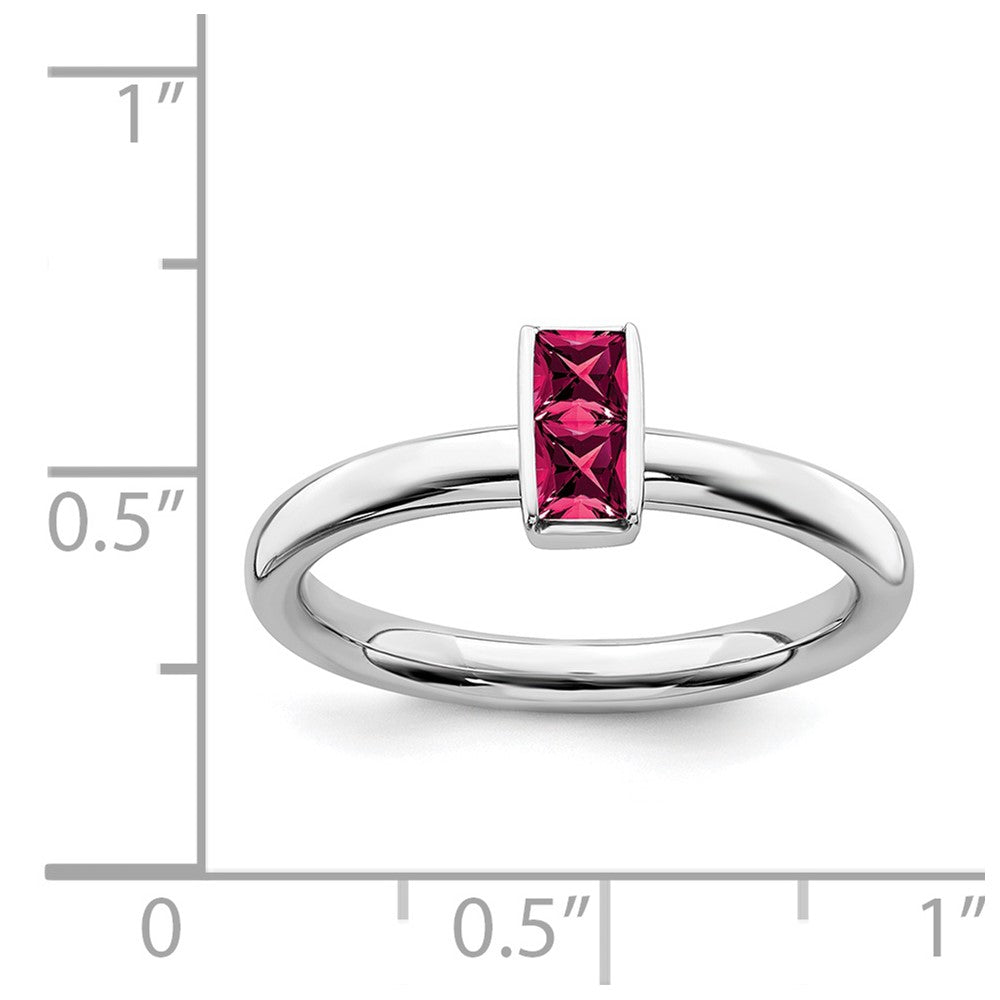 Alternate view of the Sterling Silver Lab Created Ruby 2 Stone Bar Stackable Ring by The Black Bow Jewelry Co.