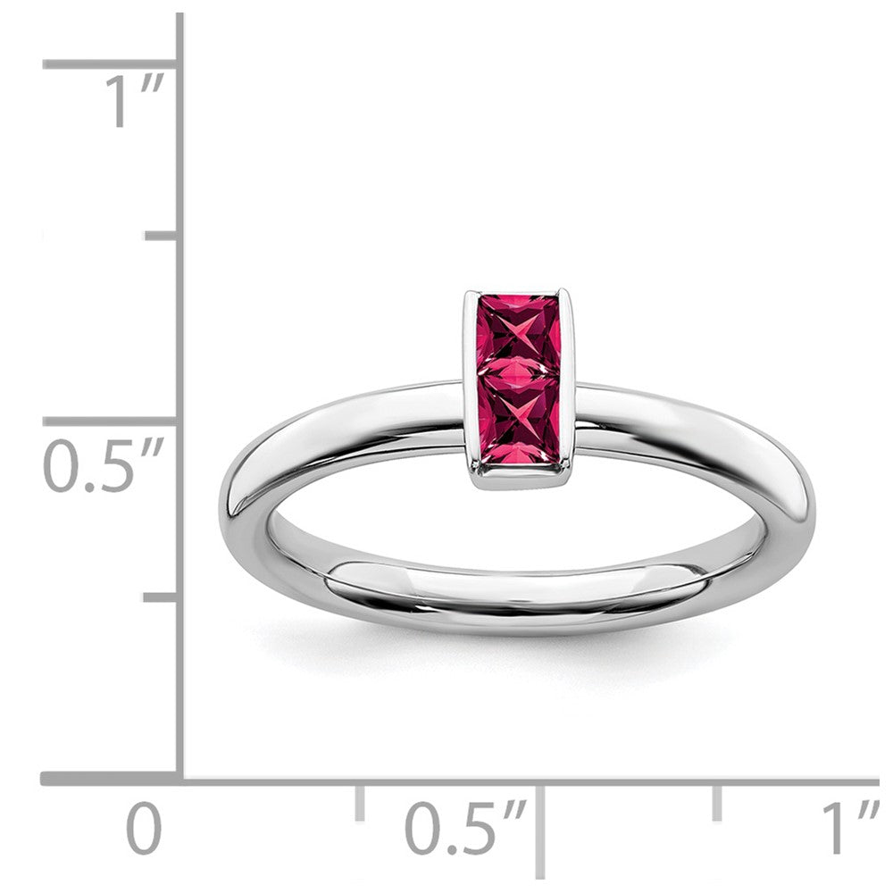 Alternate view of the Sterling Silver Lab Created Ruby 2 Stone Bar Stackable Ring, Size 5 by The Black Bow Jewelry Co.