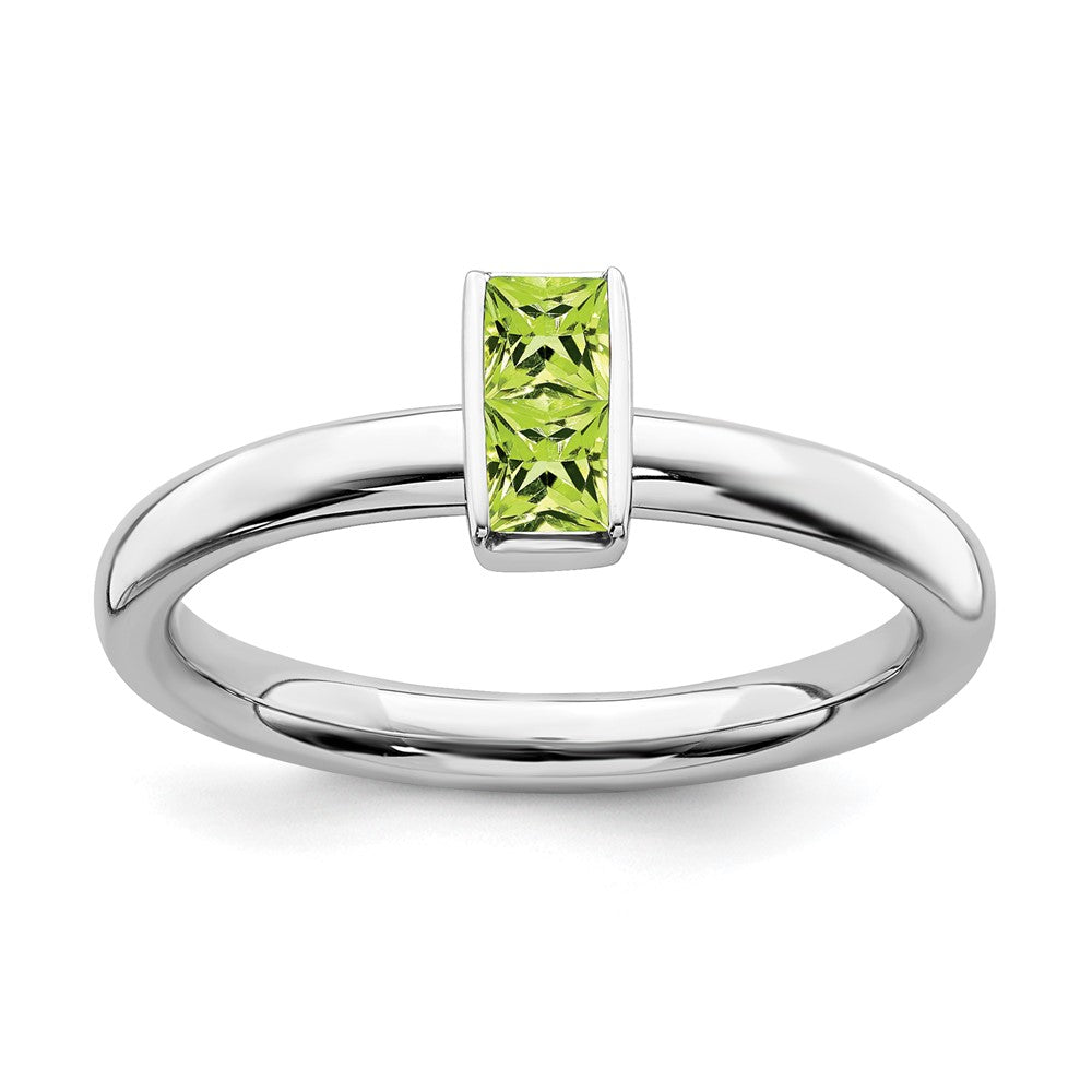 Sterling Silver Peridot 2 Stone Bar Stackable Ring, Item R11461 by The Black Bow Jewelry Co.