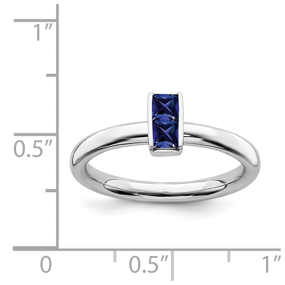 Alternate view of the Sterling Silver Lab Created Sapphire 2 Stone Bar Stackable Ring by The Black Bow Jewelry Co.