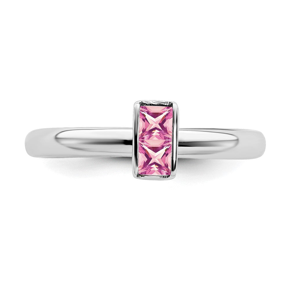 Alternate view of the Sterling Silver Pink Tourmaline 2 Stone Bar Stackable Ring by The Black Bow Jewelry Co.