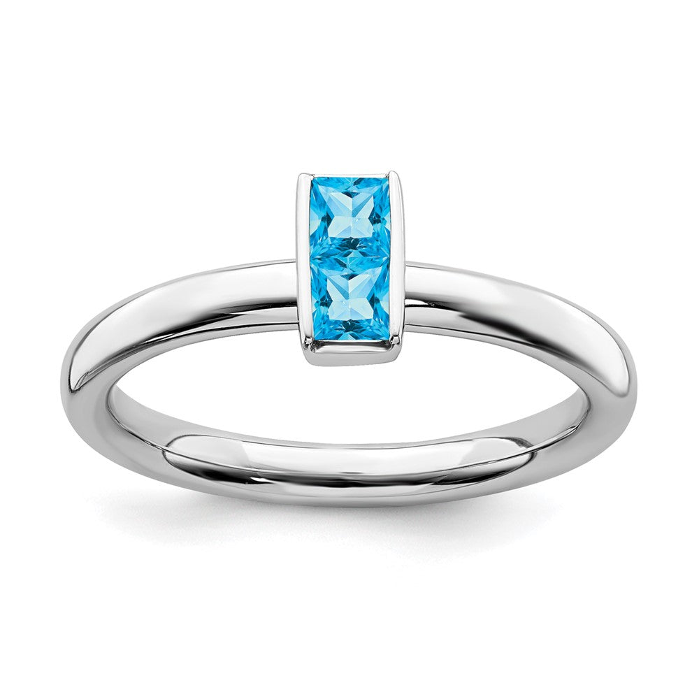 Sterling Silver Blue Topaz 2 Stone Bar Stackable Ring, Item R11465 by The Black Bow Jewelry Co.