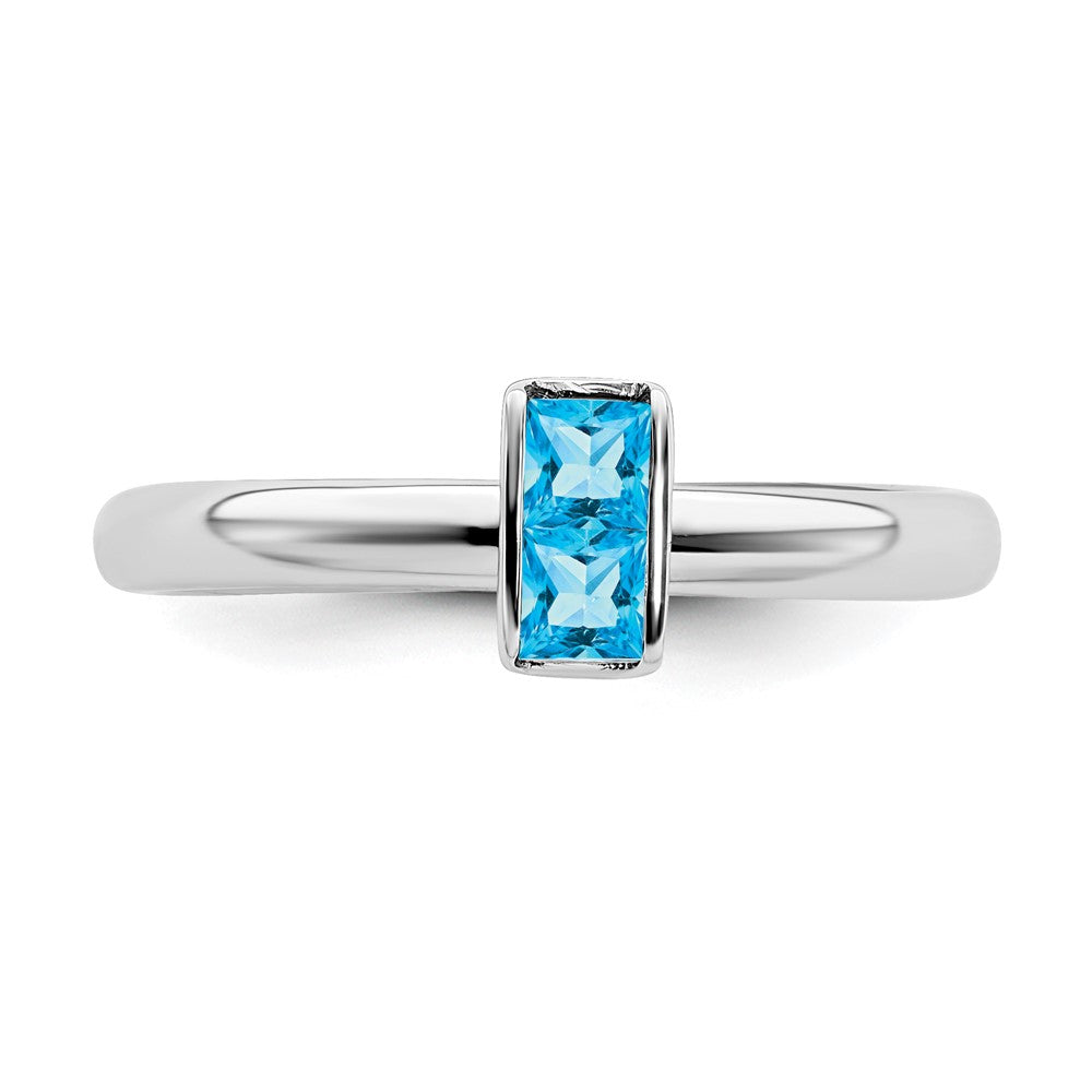 Alternate view of the Sterling Silver Blue Topaz 2 Stone Bar Stackable Ring by The Black Bow Jewelry Co.