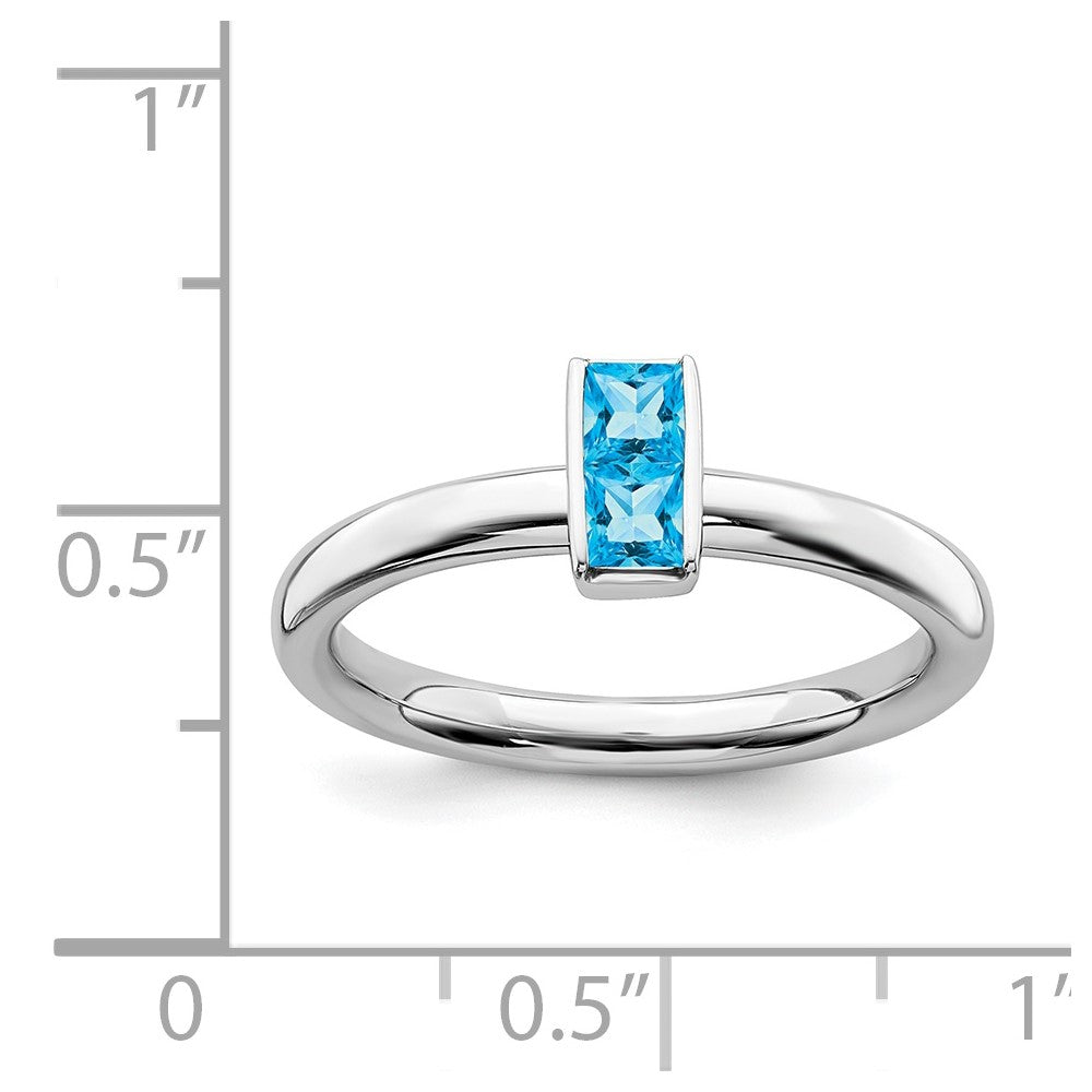Alternate view of the Sterling Silver Blue Topaz 2 Stone Bar Stackable Ring, Size 5 by The Black Bow Jewelry Co.