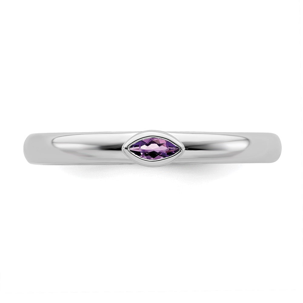 Alternate view of the Sterling Silver Marquise Amethyst Solitaire Stackable Ring by The Black Bow Jewelry Co.