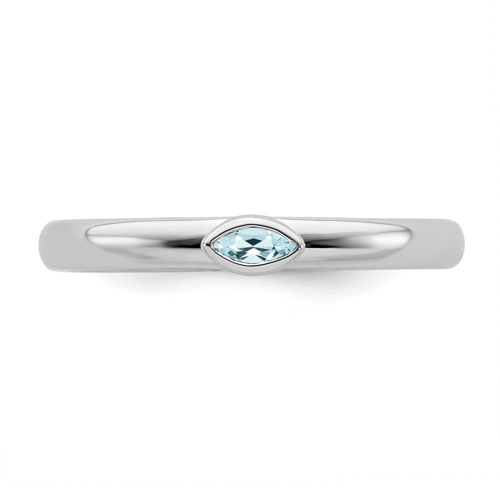 Alternate view of the Sterling Silver Marquise Aquamarine Solitaire Stackable Ring by The Black Bow Jewelry Co.
