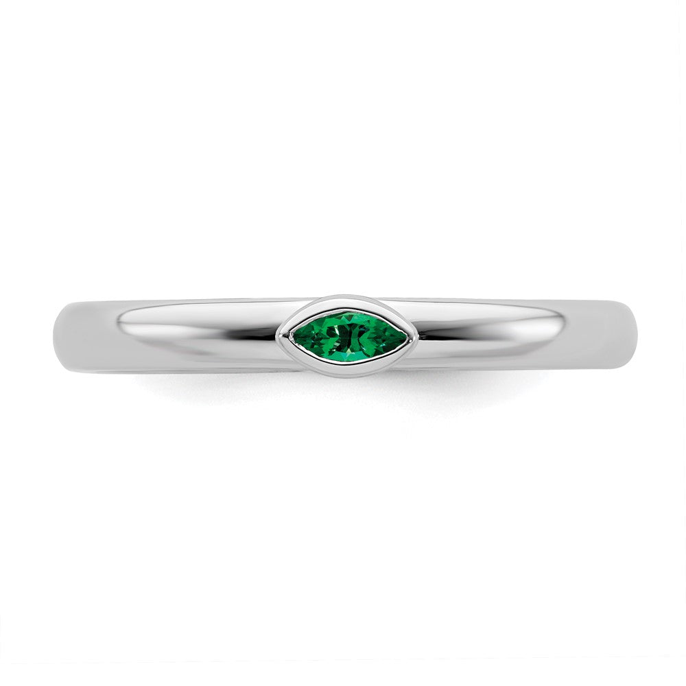Alternate view of the Sterling Silver Marquise Lab Created Emerald Stackable Ring, Size 5 by The Black Bow Jewelry Co.