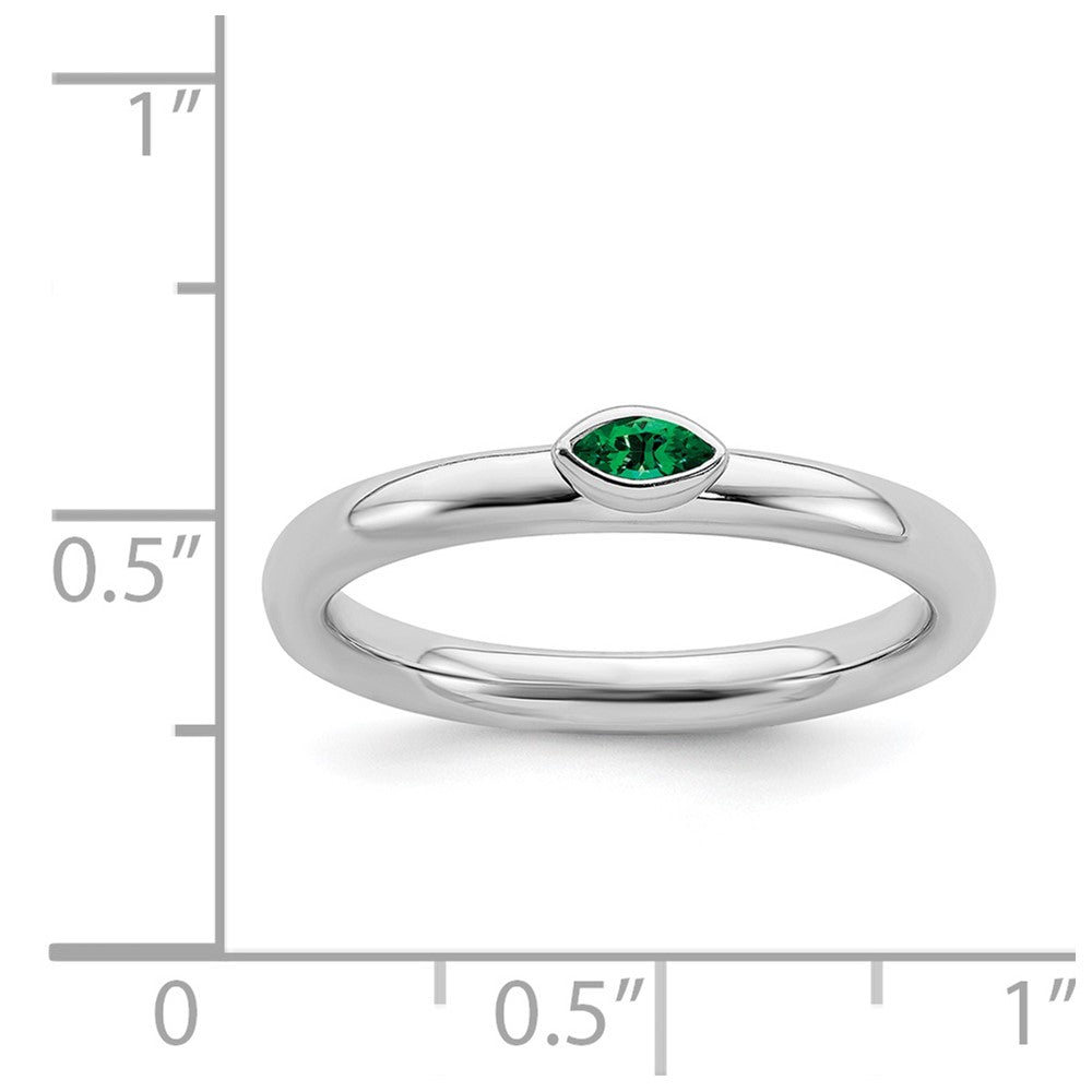 Alternate view of the Sterling Silver Marquise Lab Created Emerald Solitaire Stackable Ring by The Black Bow Jewelry Co.
