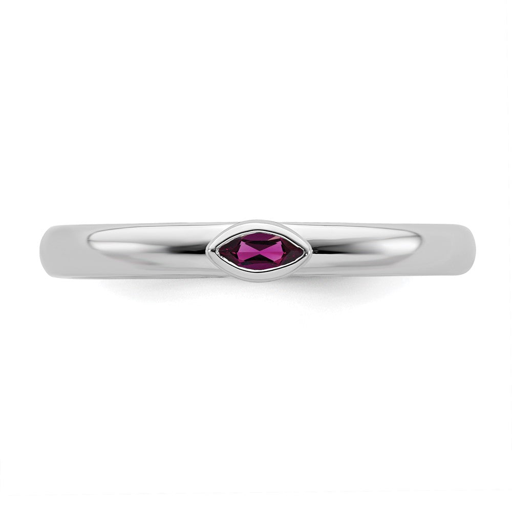 Alternate view of the Sterling Silver Marquise Rhodolite Garnet Solitaire Stackable Ring by The Black Bow Jewelry Co.