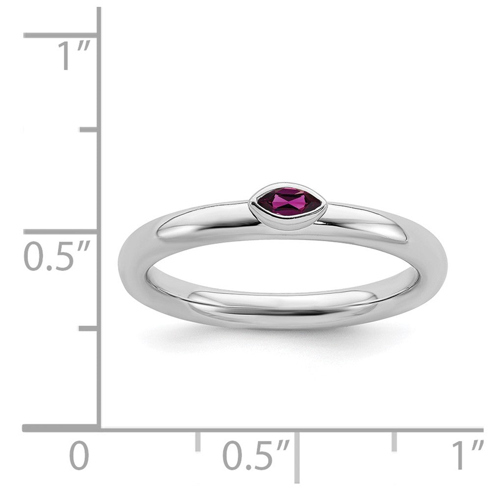 Alternate view of the Sterling Silver Marquise Rhodolite Garnet Solitaire Stackable Ring by The Black Bow Jewelry Co.