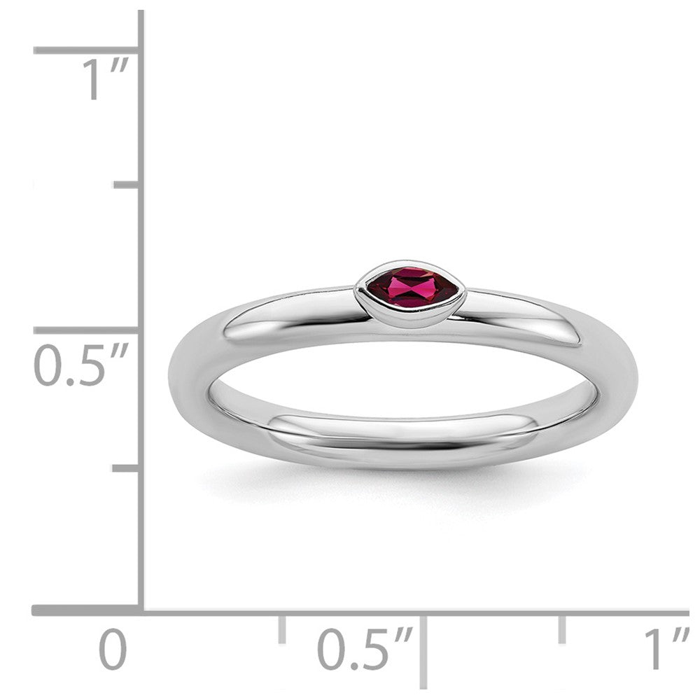 Alternate view of the Sterling Silver Marquise Lab Created Ruby Stackable Ring, Size 5 by The Black Bow Jewelry Co.