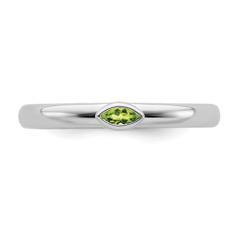 Alternate view of the Sterling Silver Marquise Peridot Solitaire Stackable Ring, Size 5 by The Black Bow Jewelry Co.