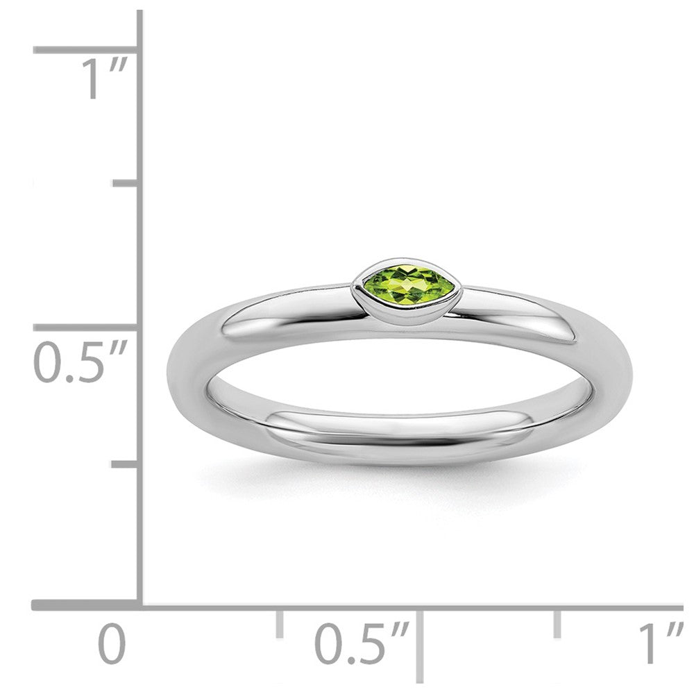 Alternate view of the Sterling Silver Marquise Peridot Solitaire Stackable Ring, Size 5 by The Black Bow Jewelry Co.