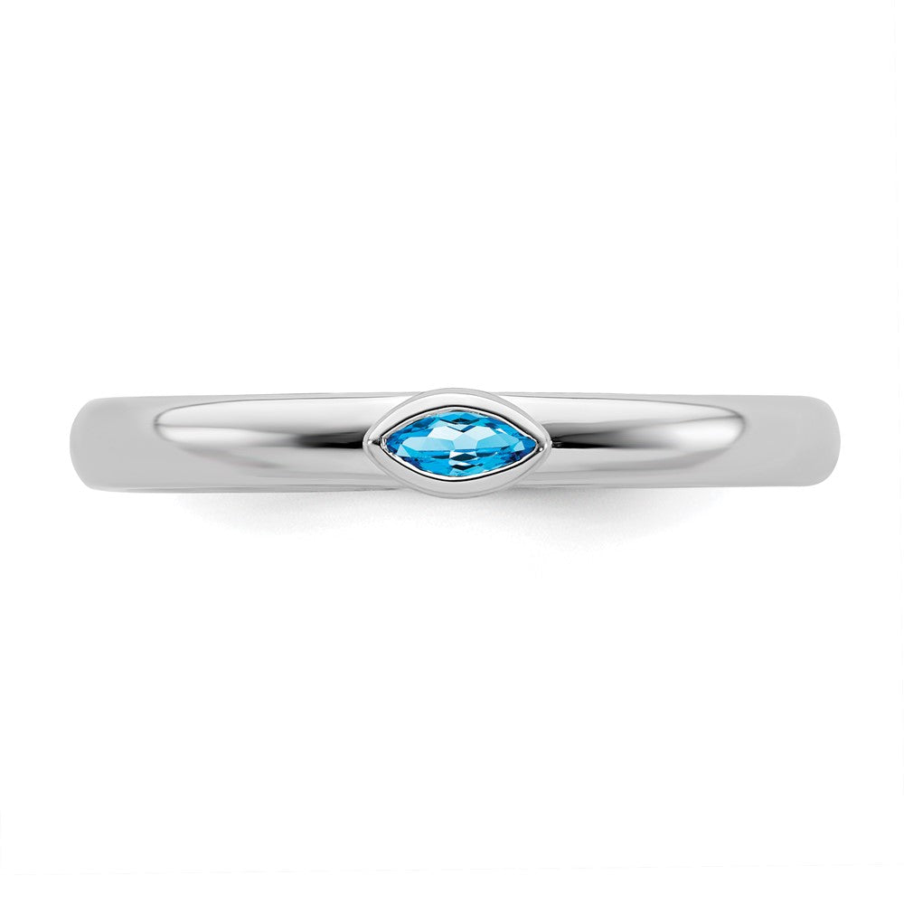 Alternate view of the Sterling Silver Marquise Blue Topaz Solitaire Stackable Ring, Size 5 by The Black Bow Jewelry Co.