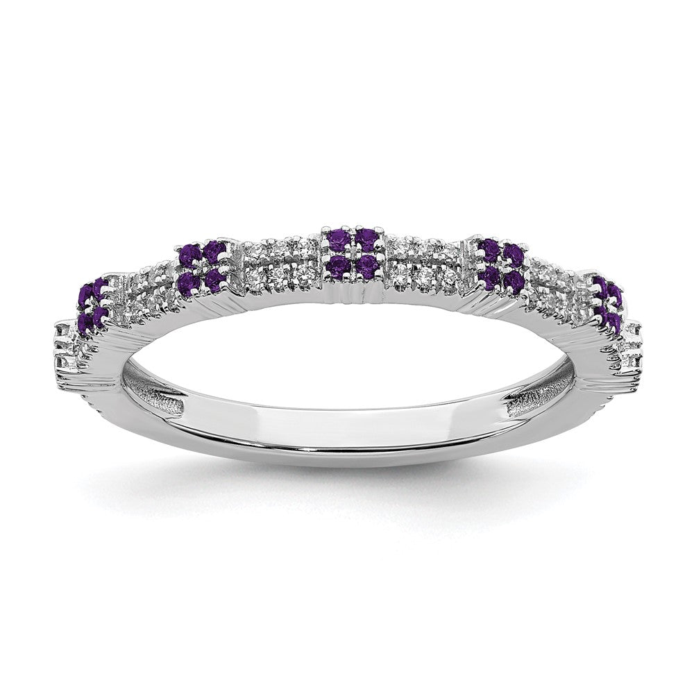 2.5mm Rhodium Sterling Silver, Amethyst & Diamond Stackable Band, Item R11491 by The Black Bow Jewelry Co.