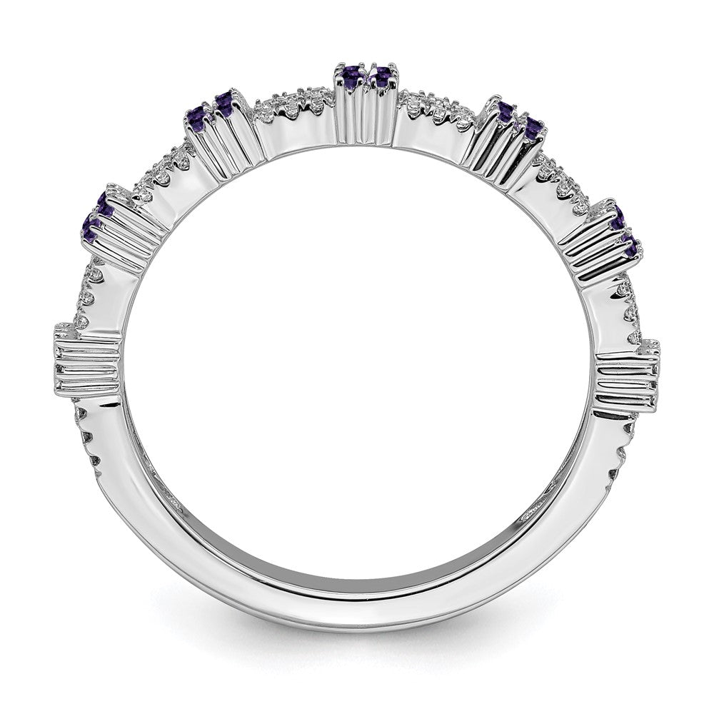 Alternate view of the 2.5mm Rhodium Sterling Silver, Amethyst & Diamond Stackable Band by The Black Bow Jewelry Co.