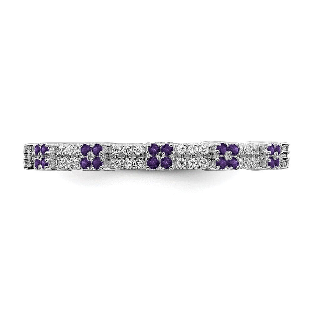 Alternate view of the 2.5mm Rhodium Sterling Silver, Amethyst & Diamond Stackable Band, Sz 5 by The Black Bow Jewelry Co.