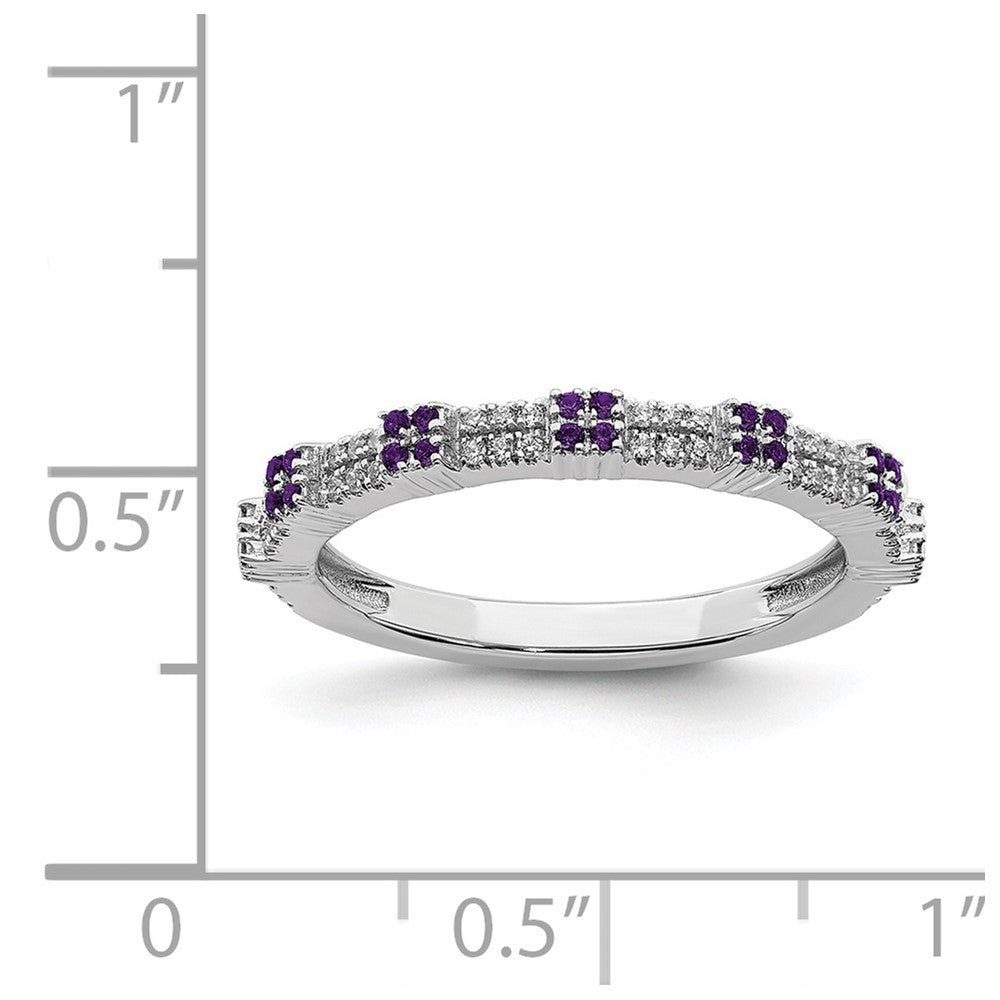 Alternate view of the 2.5mm Rhodium Sterling Silver, Amethyst & Diamond Stackable Band, Sz 5 by The Black Bow Jewelry Co.