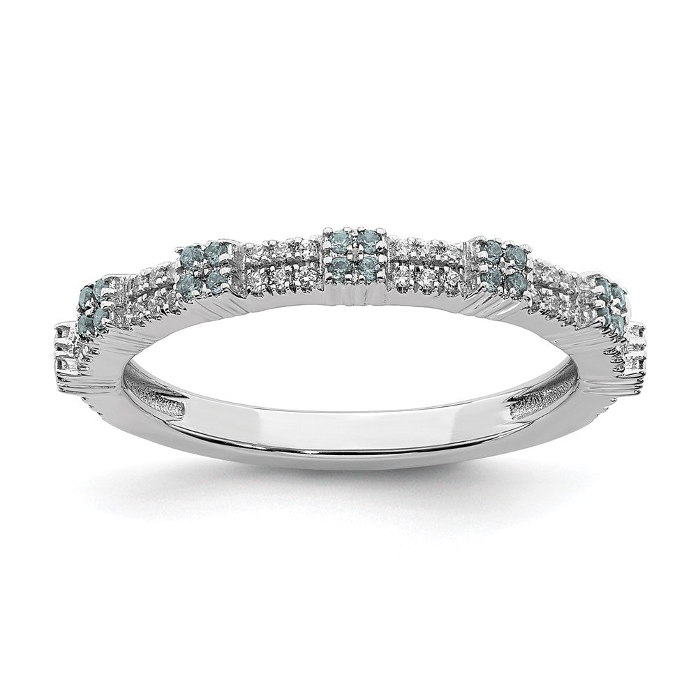2.5mm Rhodium Sterling Silver, Aquamarine &amp; Diamond Stackable Band, Item R11492 by The Black Bow Jewelry Co.