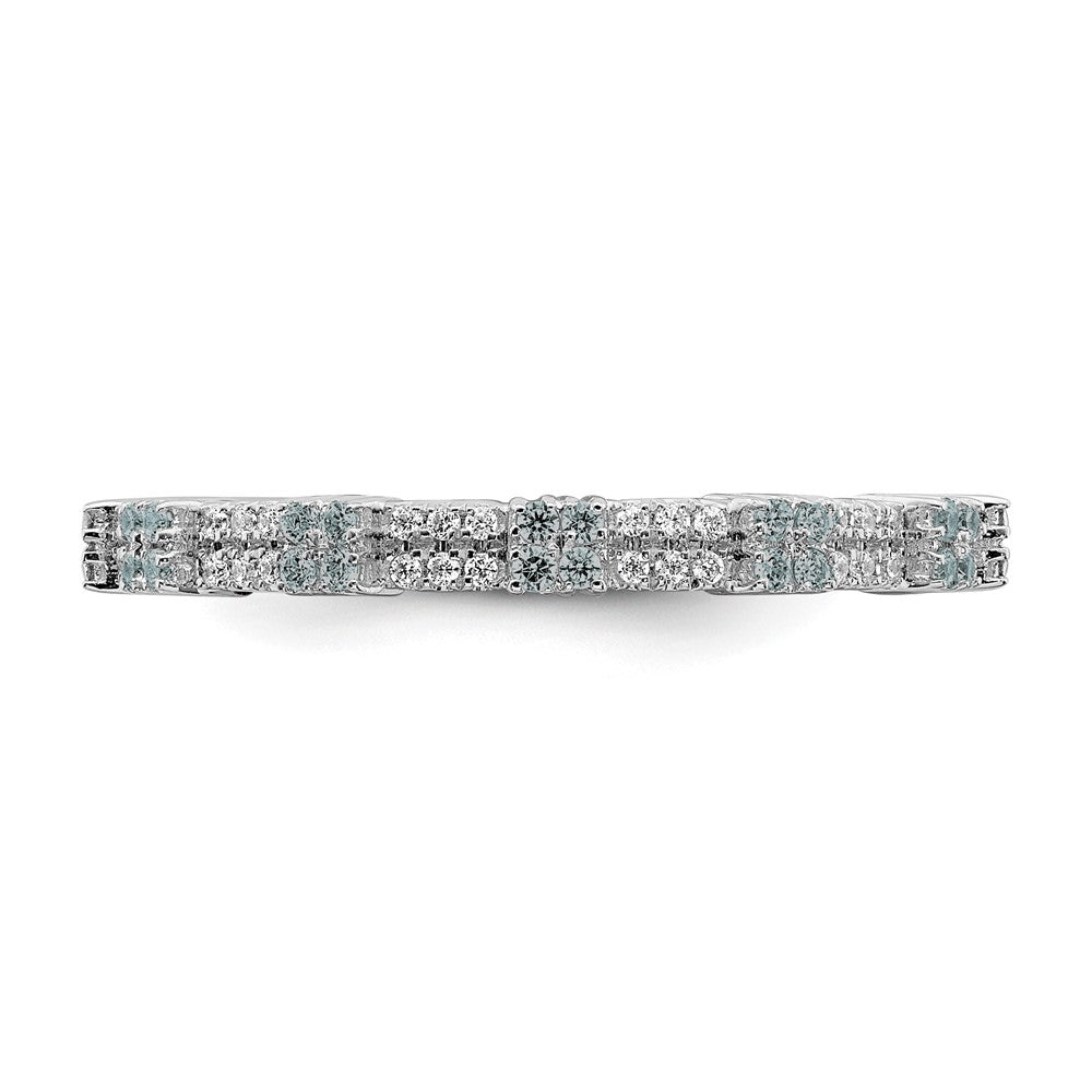 Alternate view of the 2.5mm Rhodium Sterling Silver, Aquamarine &amp; Diamond Stackable Band by The Black Bow Jewelry Co.