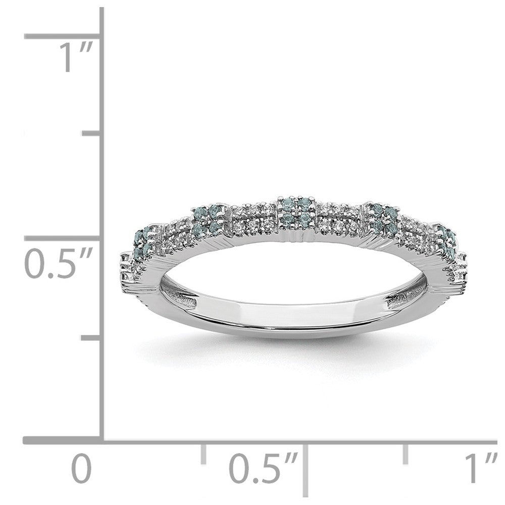 Alternate view of the 2.5mm Rhodium Sterling Silver, Aquamarine &amp; Diamond Stackable Band by The Black Bow Jewelry Co.