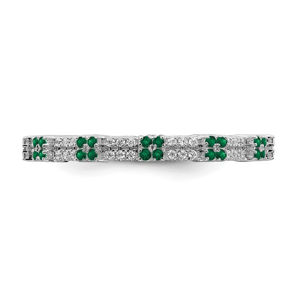 Alternate view of the 2.5mm Rhodium Sterling Silver, Created Emerald &amp; Diamond Stack Band by The Black Bow Jewelry Co.