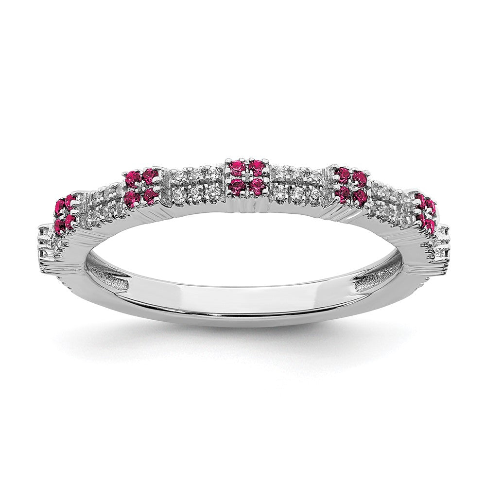 2.5mm Rhodium Sterling Silver, Lab Created Ruby &amp; Diamond Stack Band, Item R11496 by The Black Bow Jewelry Co.