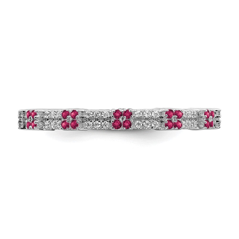 Alternate view of the 2.5mm Rhodium Sterling Silver, Lab Created Ruby &amp; Diamond Stack Band by The Black Bow Jewelry Co.