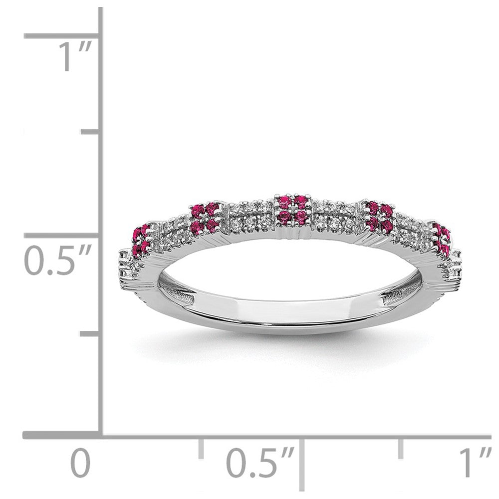 Alternate view of the 2.5mm Rhodium Sterling Silver, Lab Created Ruby &amp; Diamond Stack Band by The Black Bow Jewelry Co.