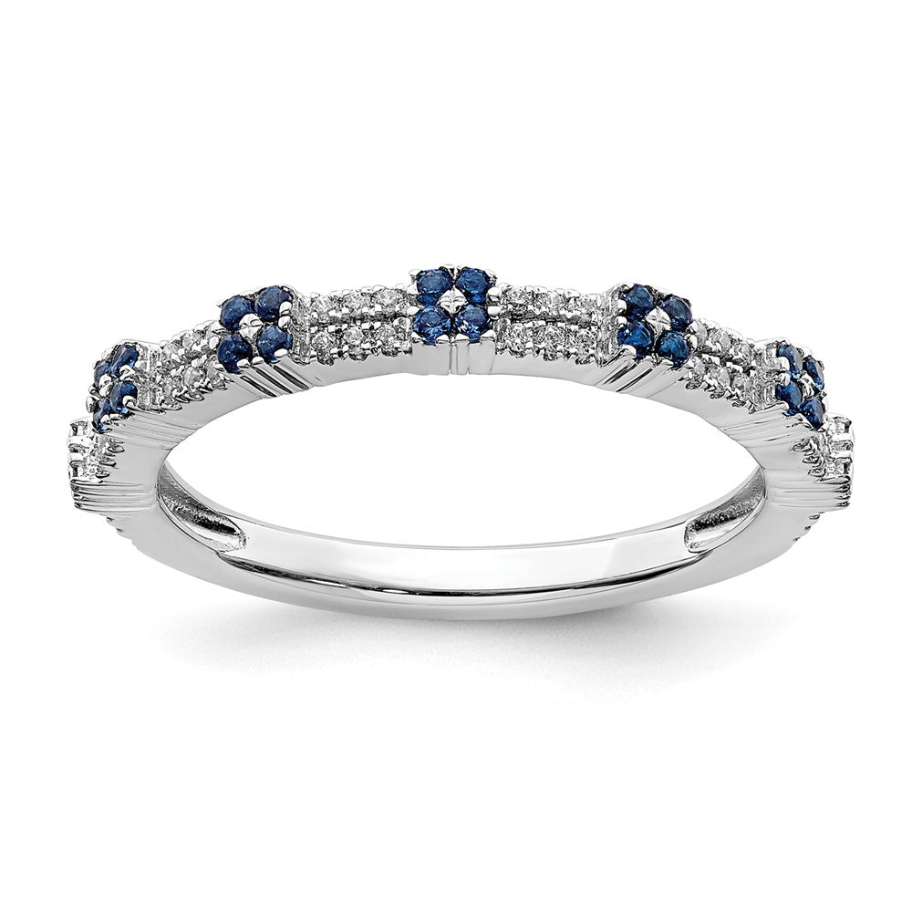 2.5mm Rhodium Sterling Silver, Created Sapphire &amp; Diamond Stack Band, Item R11498 by The Black Bow Jewelry Co.