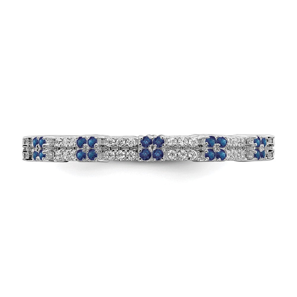 Alternate view of the 2.5mm Rhodium Sterling Silver, Created Sapphire &amp; Diamond Stack Band by The Black Bow Jewelry Co.