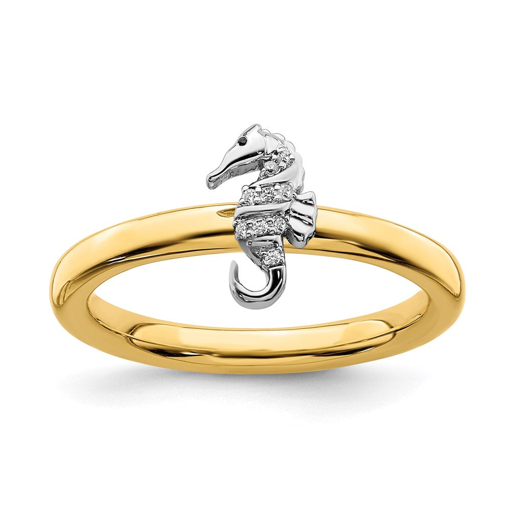 14k Yellow Gold Plated, Sterling Silver &amp; Diamond Stack Seahorse Ring, Item R11502 by The Black Bow Jewelry Co.