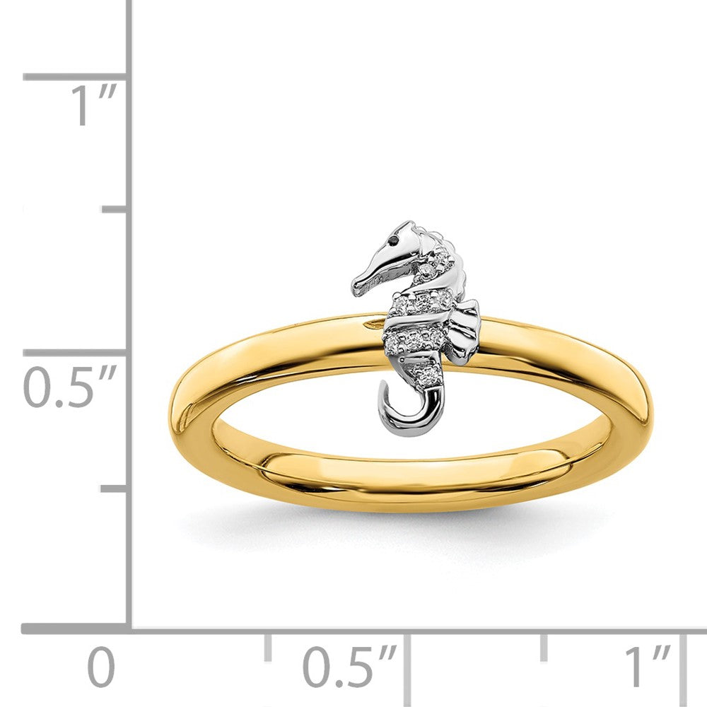 Alternate view of the 14k Yellow Gold Plated, Sterling Silver &amp; Diamond Stack Seahorse Ring by The Black Bow Jewelry Co.