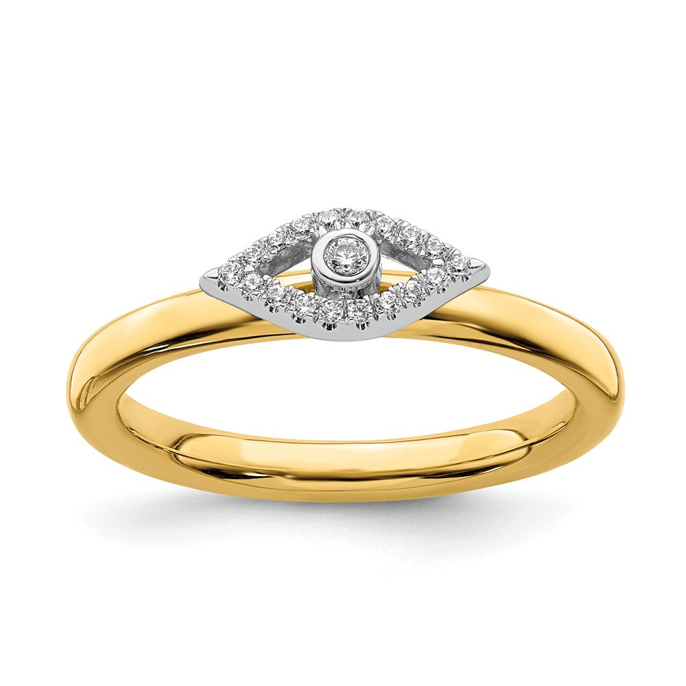Sterling Silver 14k Yellow Gold Plated & Diamond Stack Evil Eye Ring, Item R11506 by The Black Bow Jewelry Co.
