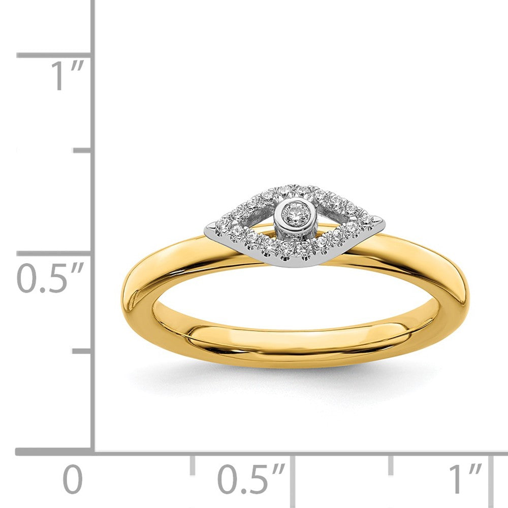 Alternate view of the Sterling Silver 14k Yellow Gold Plated & Diamond Stack Evil Eye Ring by The Black Bow Jewelry Co.