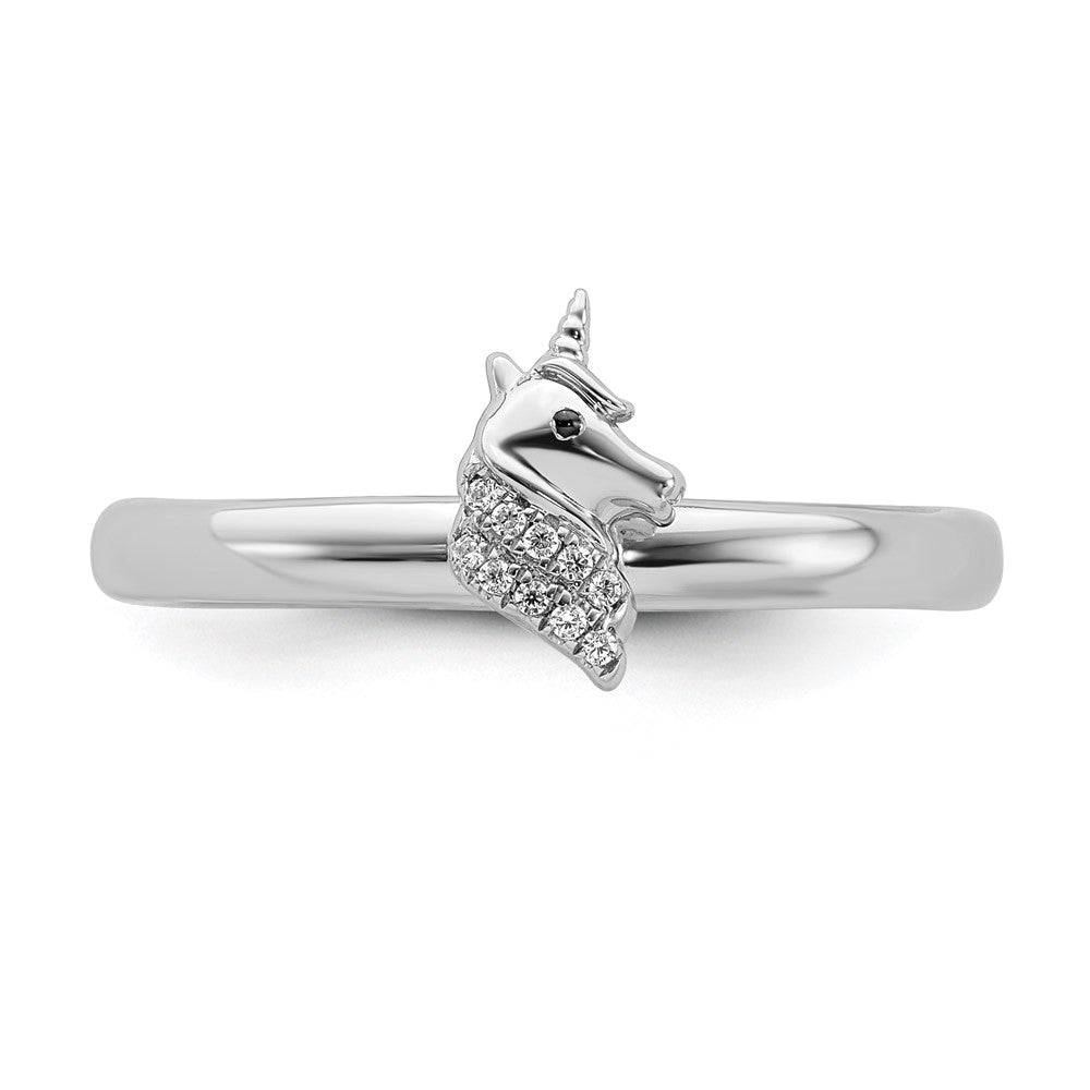 Alternate view of the Rhodium Plated Sterling Silver & Diamond Stackable Unicorn Ring, Sz 5 by The Black Bow Jewelry Co.